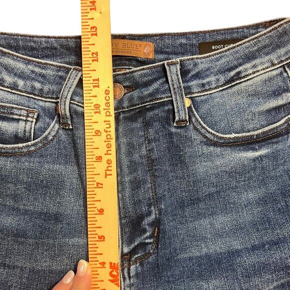 Judy Blue Boot Cut Denim Jeans Women’s Size 9 29 Stretch High Rise Raw Hem Dark - Picture 6 of 7